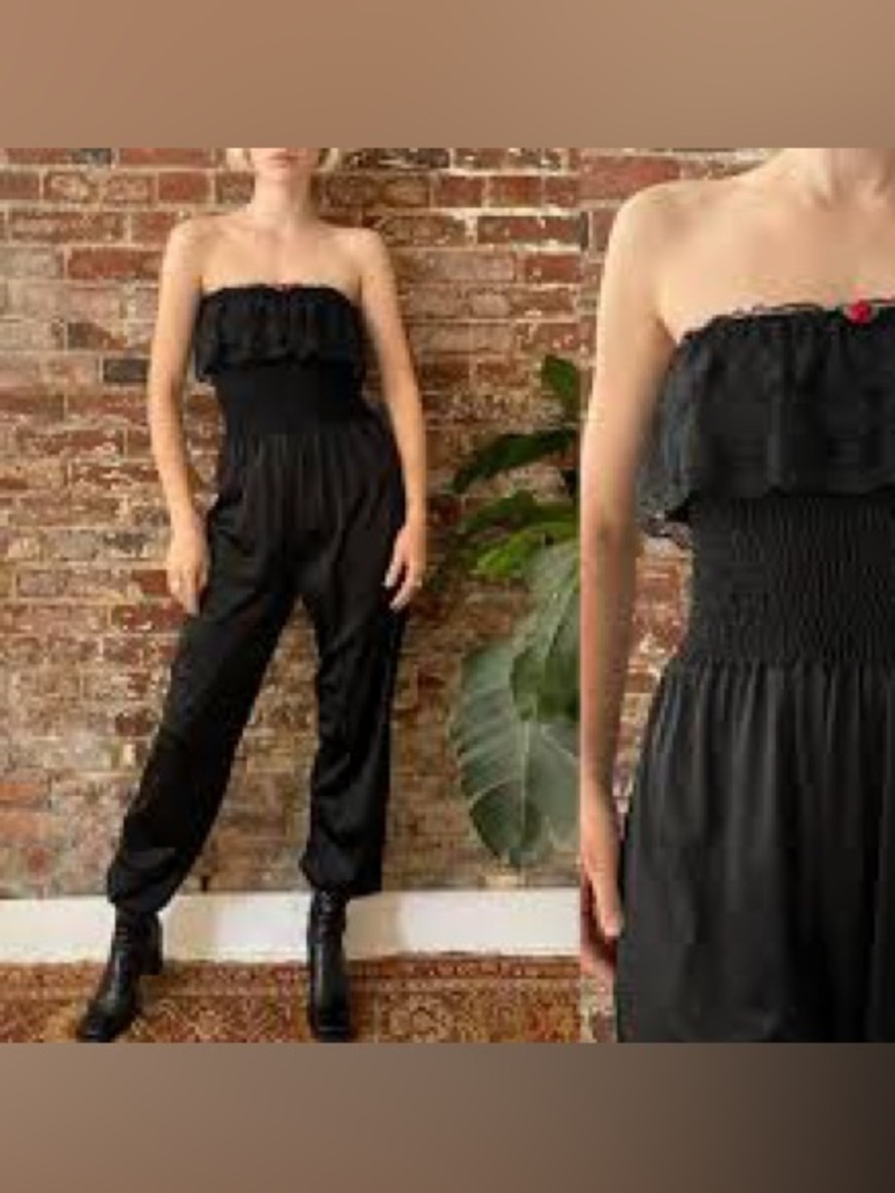 VINTAGE 80s Undercover Wear Black Lace Harem Jumpsuit Smocked Made in USA S